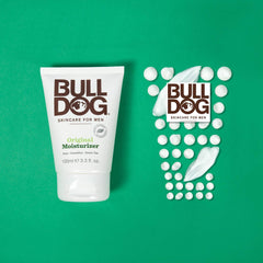 Bulldog Original moisturizer ingredient highlights with aloe vera and green tea, calming benefits