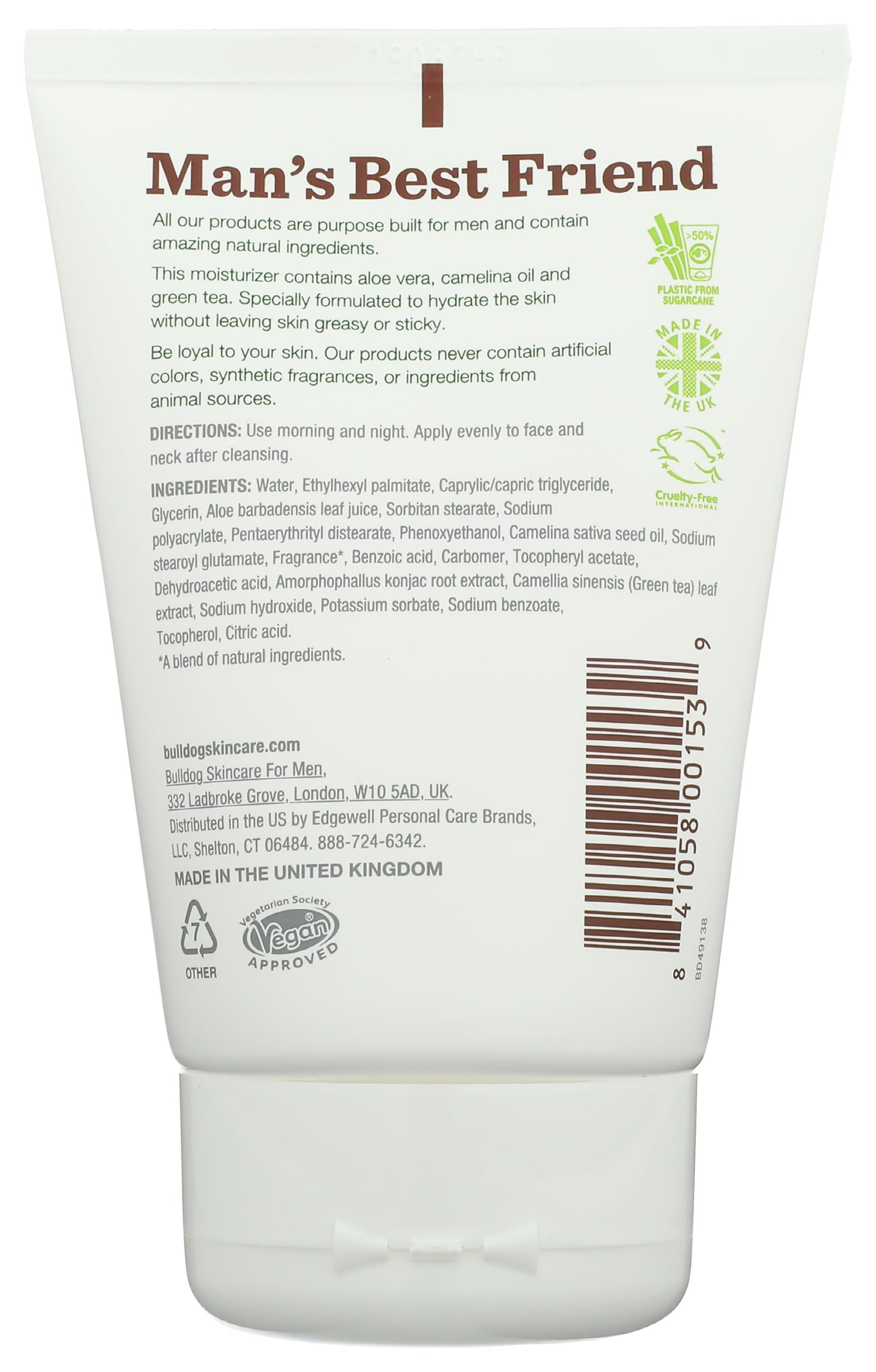 Bulldog Original moisturizer open jar texture close-up, fast-absorbing creamy finish