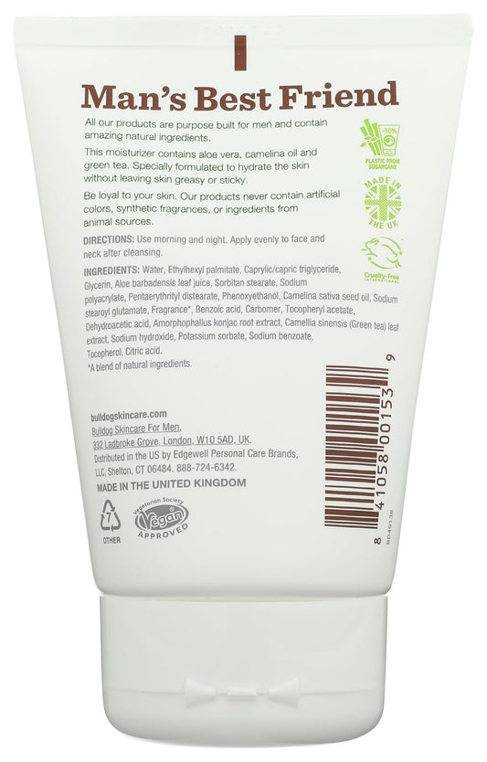 Bulldog Original moisturizer open jar texture close-up, fast-absorbing creamy finish