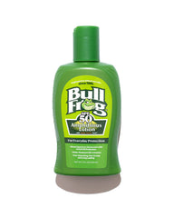 Bullfrog bottle front view showing SPF 50 protection and benefits