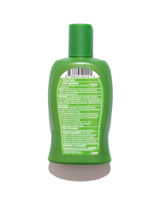 Bullfrog lotion texture close-up showing quick absorption and non-greasy feel