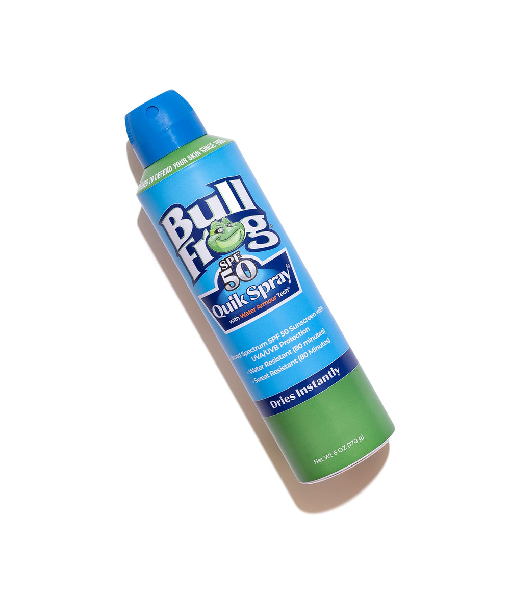 Bullfrog Quik Spray applied to arm demonstrating fast absorption and coverage