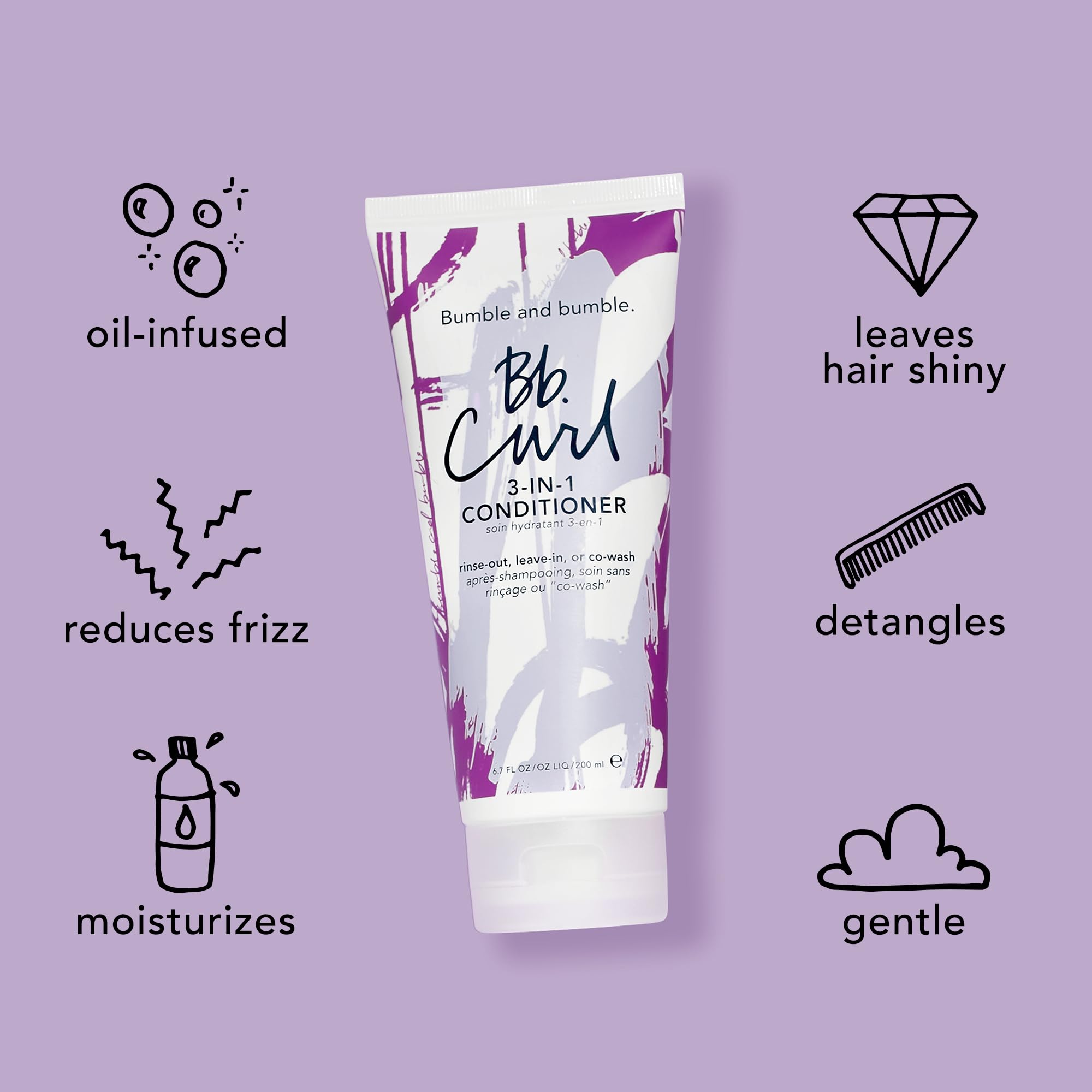 Bumble and bumble results on defined shiny curls, reduces frizz visibly
