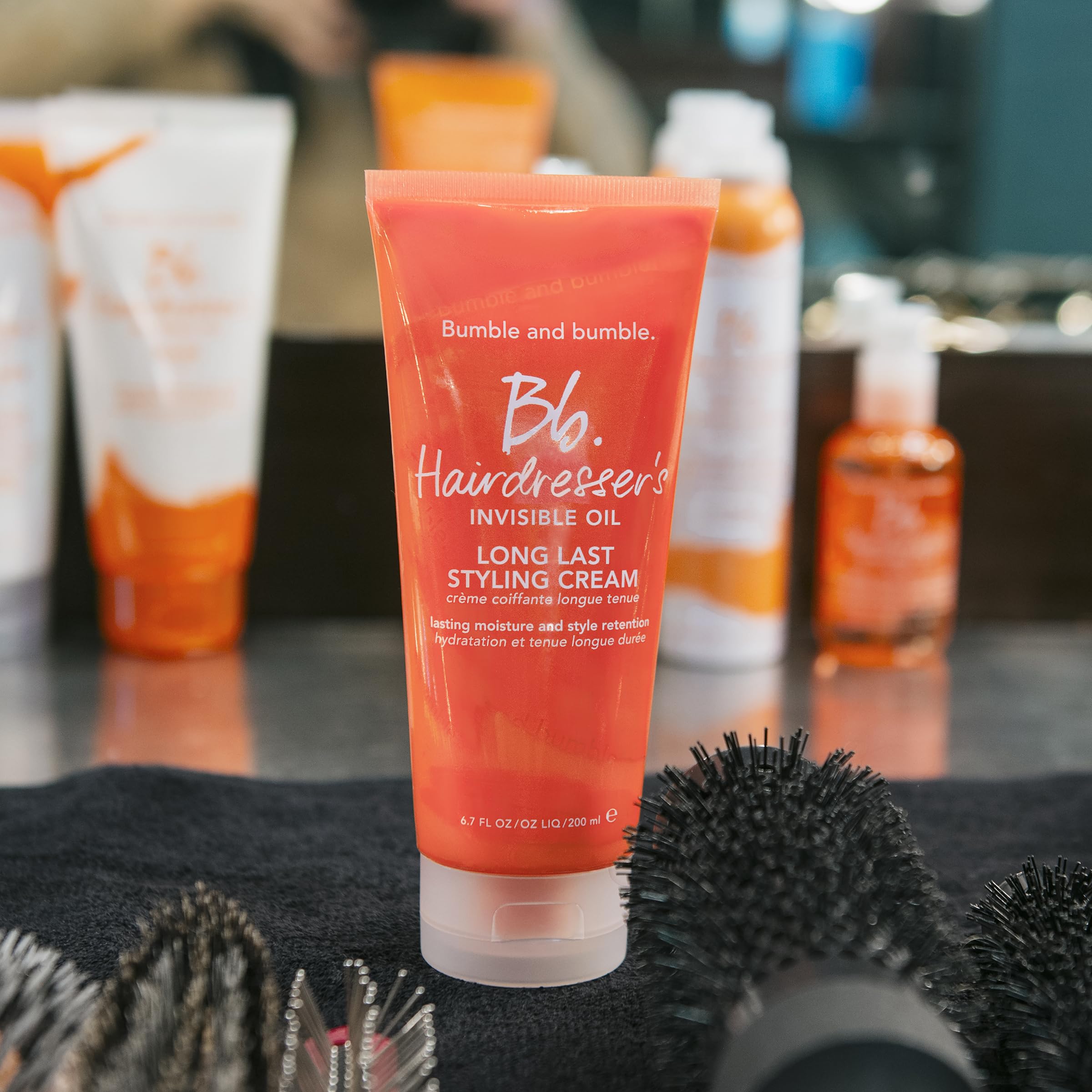 Bumble and bumble before and after image demonstrating reduced frizz