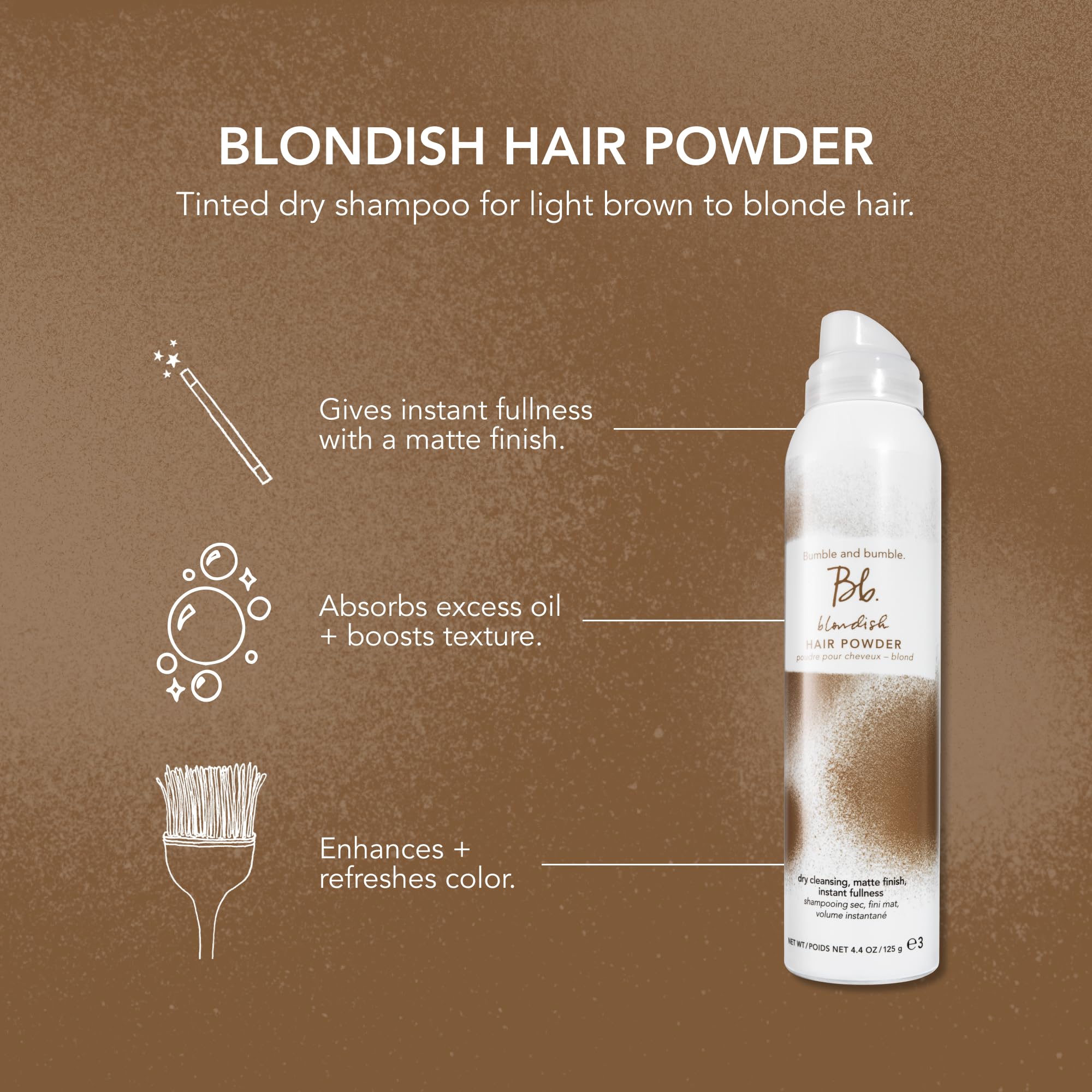 Bumble and bumble Blondish held in hand to show 4.4 ounce scale and portability