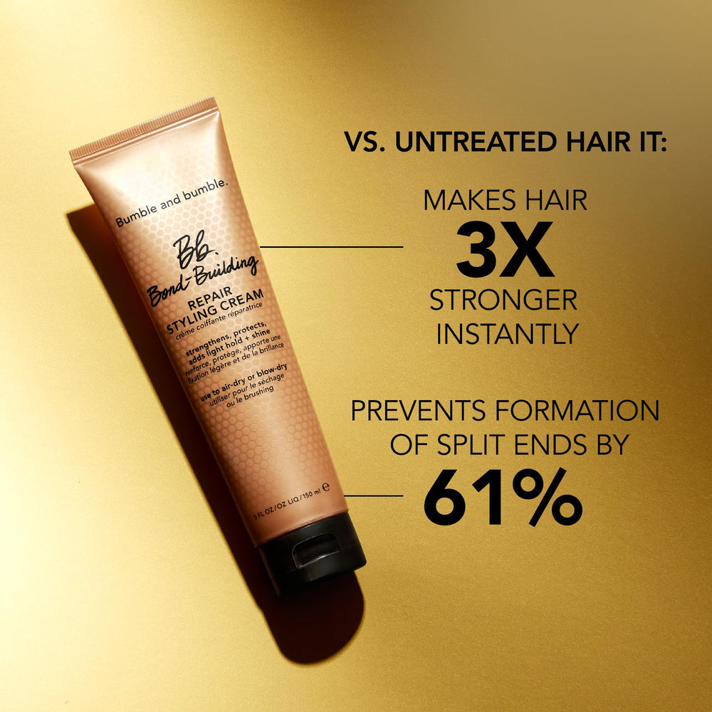 Bumble and bumble cream in hand applied to mid-lengths for frizz control