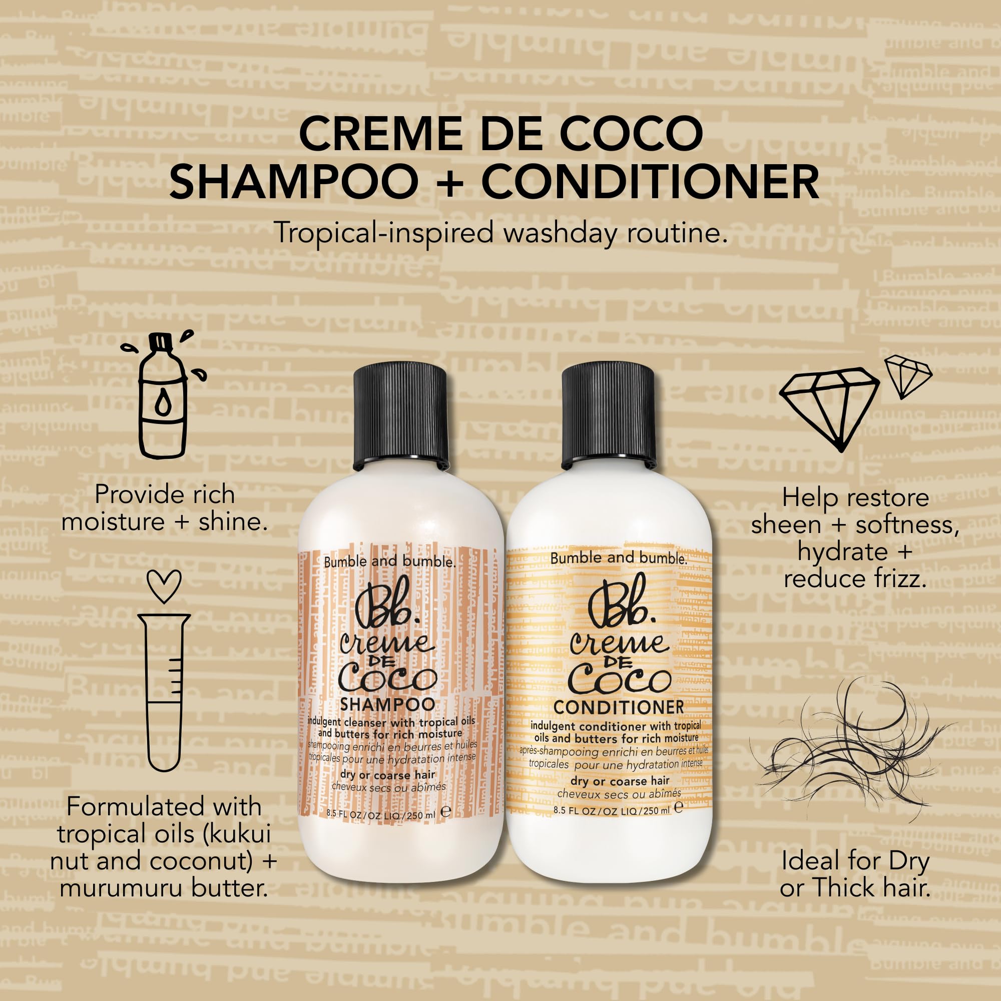 Bumble and bumble shampoo poured onto hand, demonstrates easy application and hydration