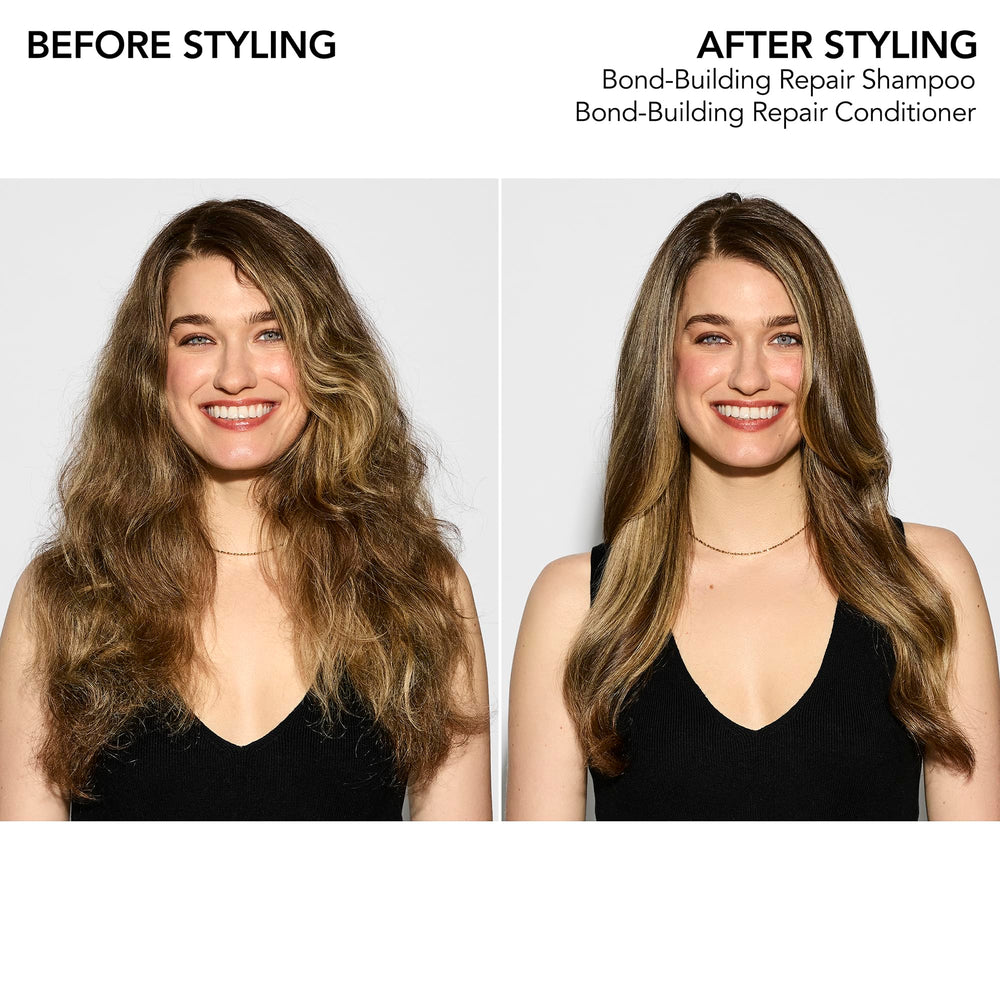 Bumble and bumble label close-up highlighting bond-building complex benefits