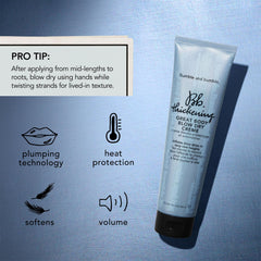 Bumble and bumble label close-up emphasizing Strand-Plumping Technology benefits