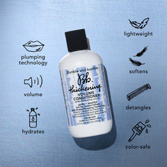 Bumble and bumble label closeup highlighting strand-plumping ingredients and color safety