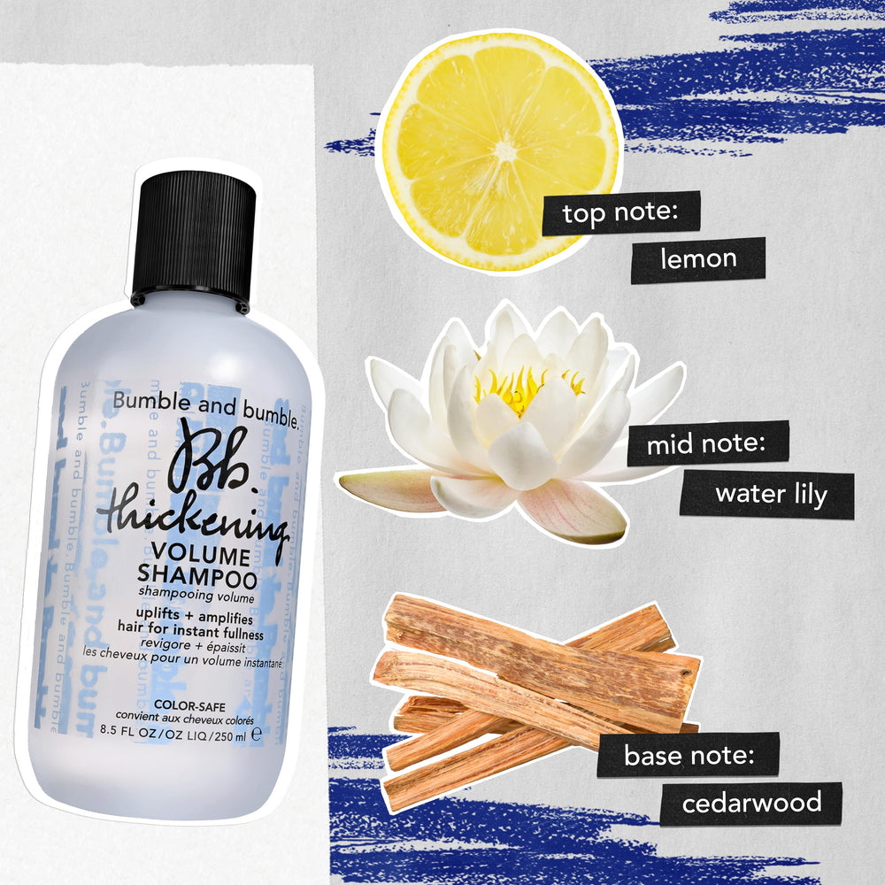 Bumble and bumble on bathroom shelf evoking salon-style styling convenience