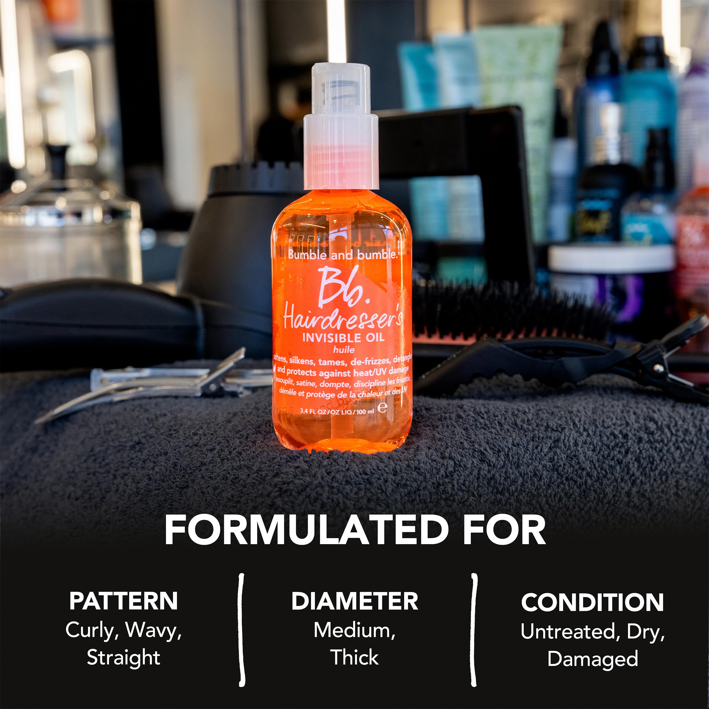 Bumble and bumble oil in hand showing recommended small dose and control
