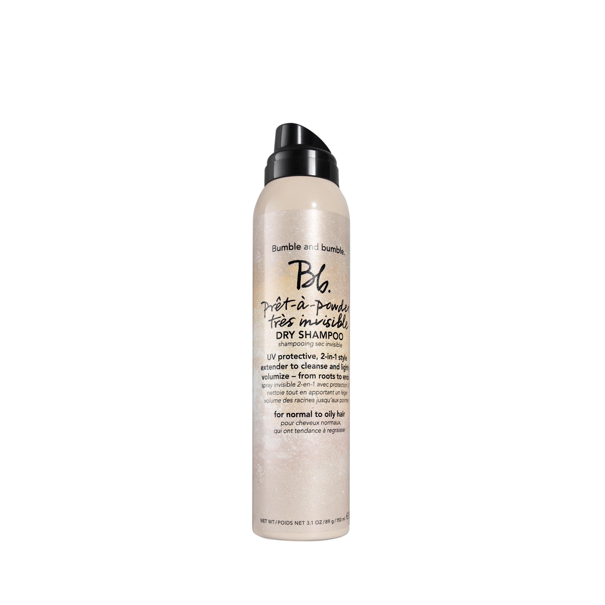 bumble and bumble front packaging showing the 3.1 oz can and benefits