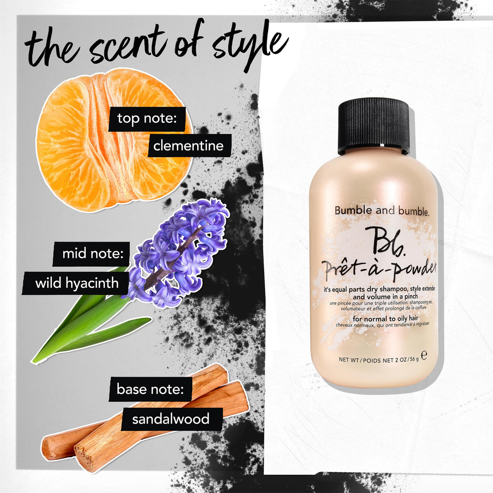 Bumble and bumble ingredients label showcasing starch and silica for oil control