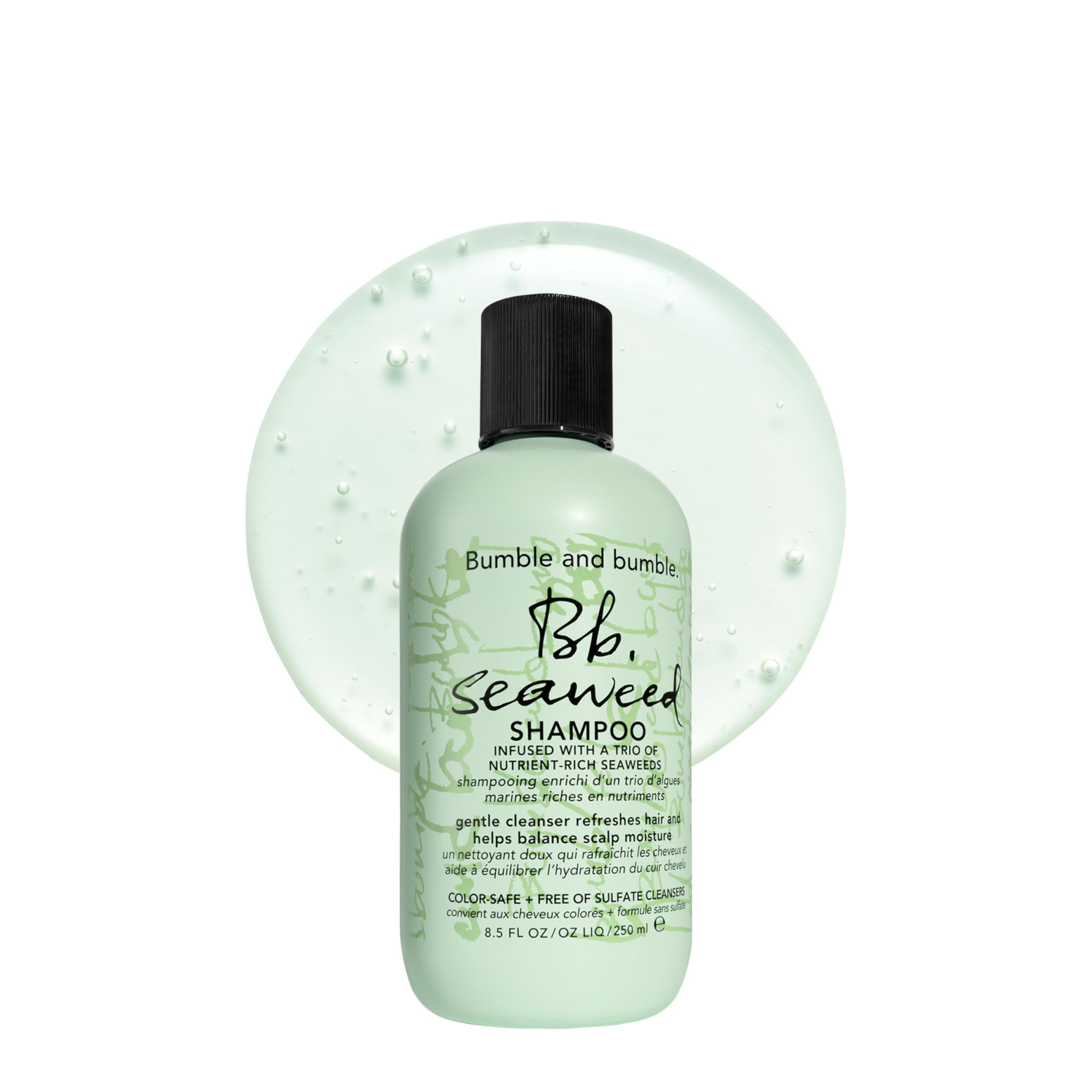 Bumble and bumble front bottle showing clean design and size benefit