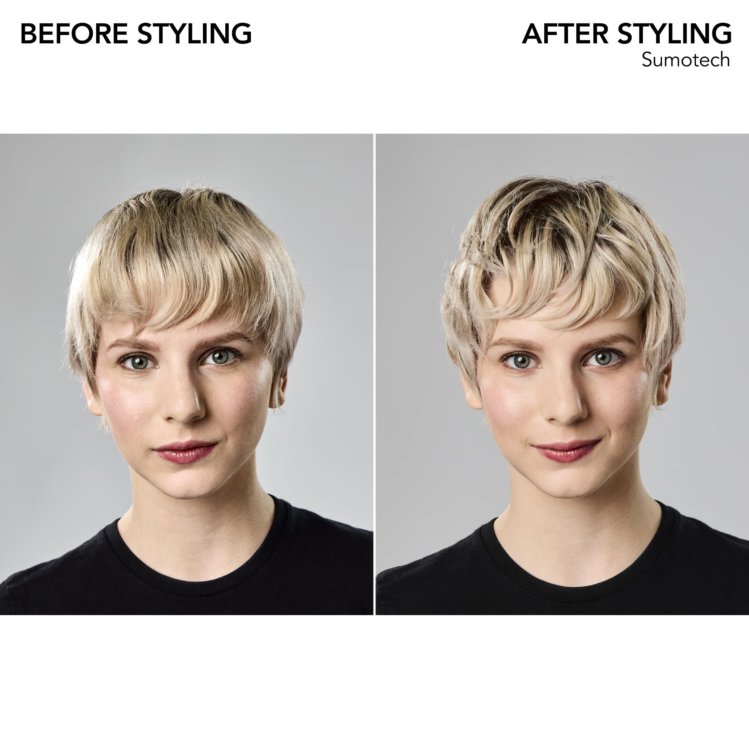 Bumble and bumble. applying product to short hair for defined, touchable style benefit