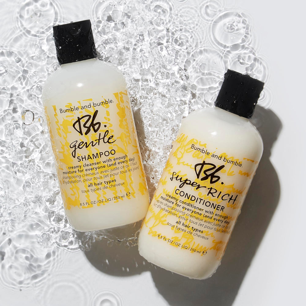 Bumble and bumble before and after hair showing improved shine and softness