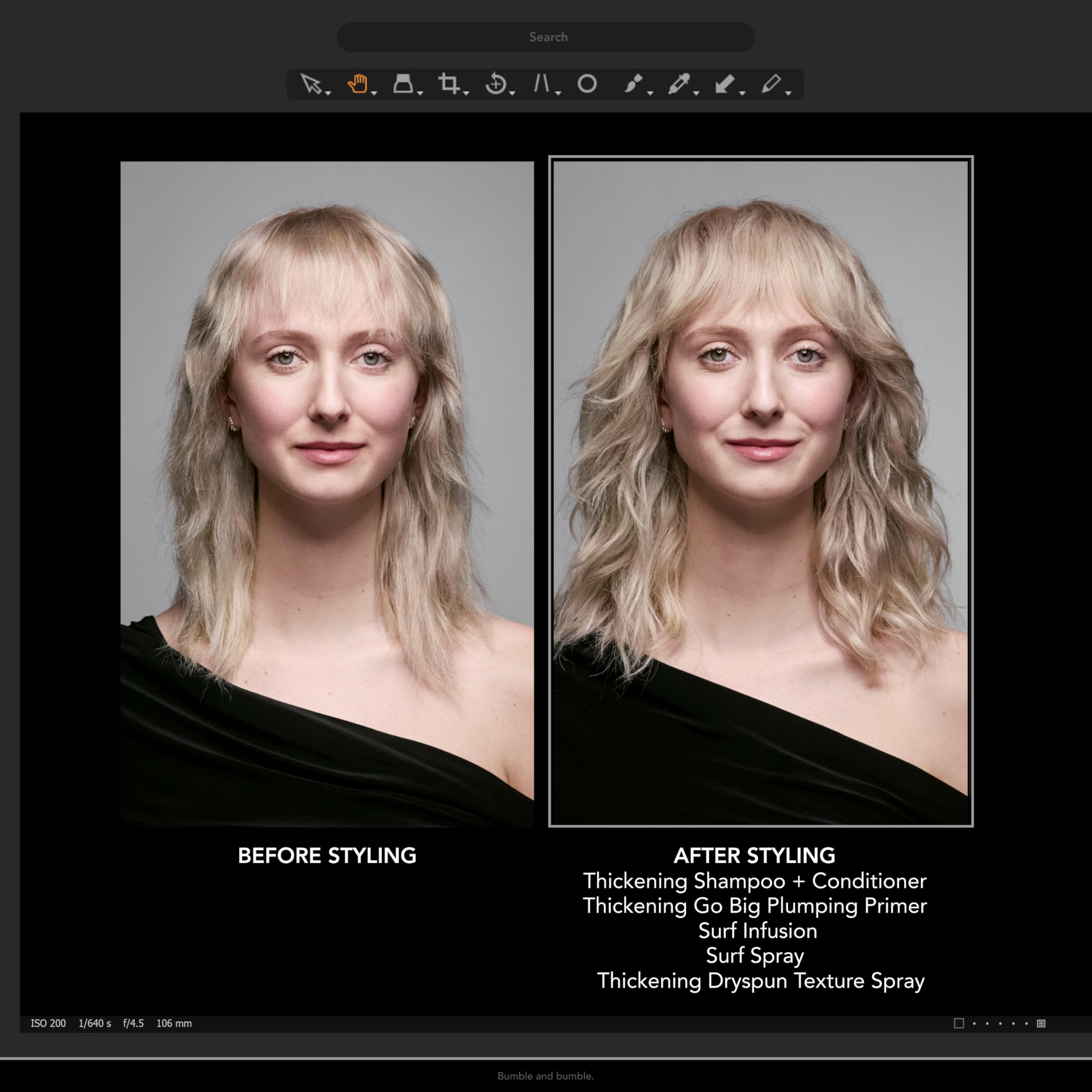 Bumble and bumble spray misting to show even application and lightweight texture