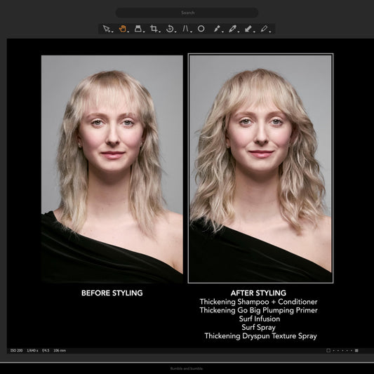 Bumble and bumble spray misting to show even application and lightweight texture