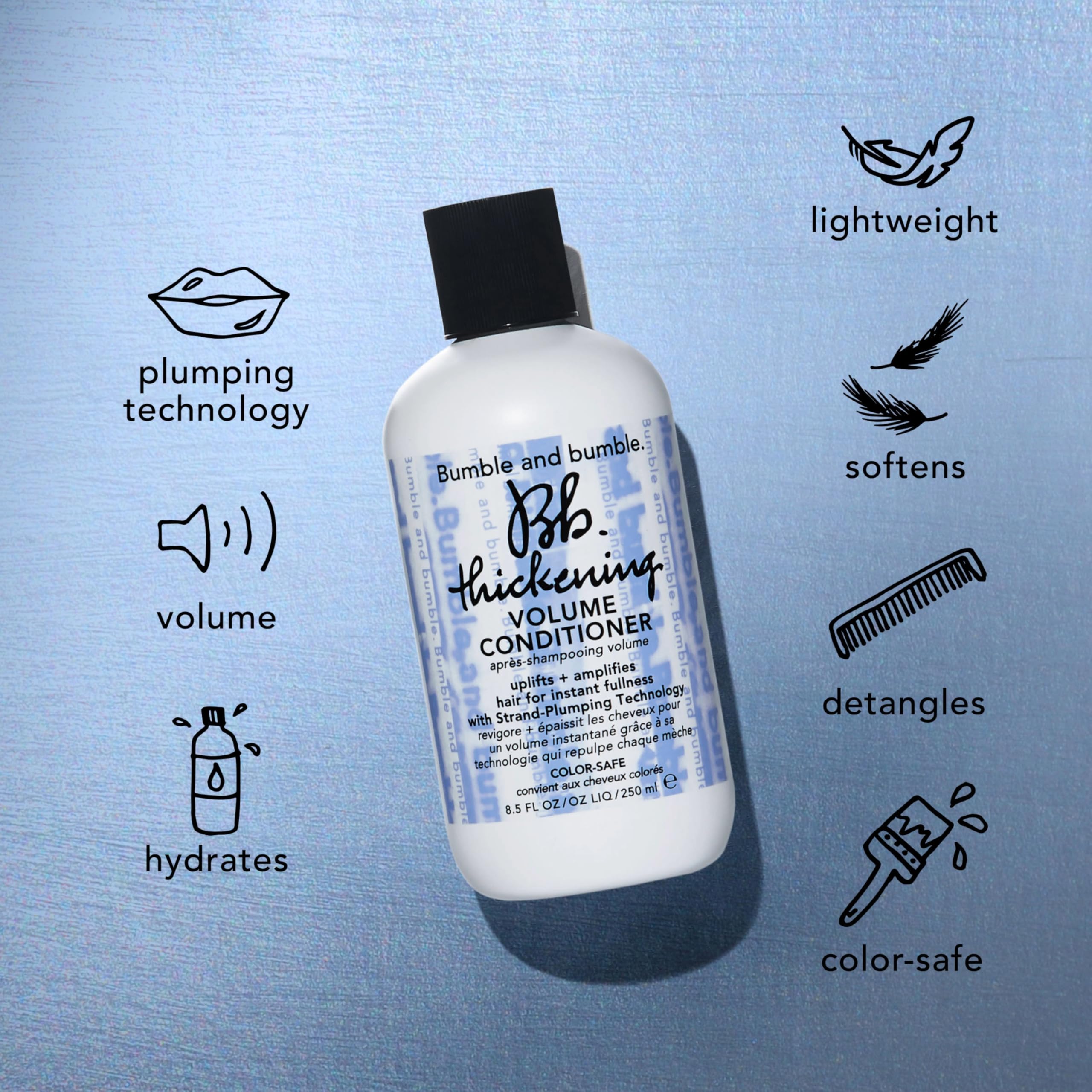 Bumble and bumble Thickening Conditioner pouring to show creamy texture and plumping effect