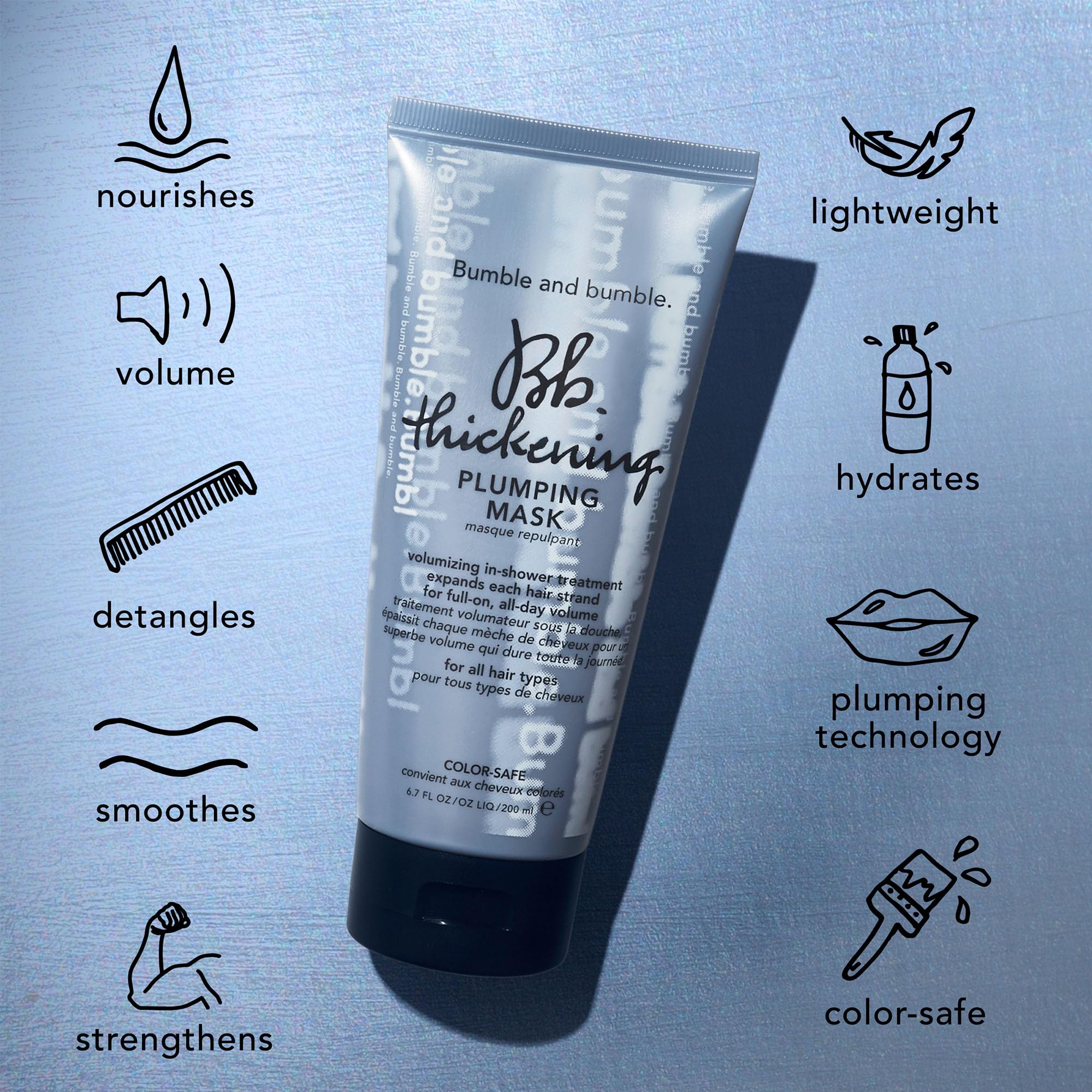 Bumble and bumble mask in shower lifestyle scene for effortless routine benefit