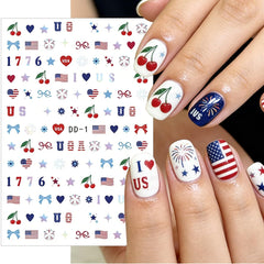 BUNLVDI close-up of flag and star stickers highlighting crisp print detail for vibrant nails