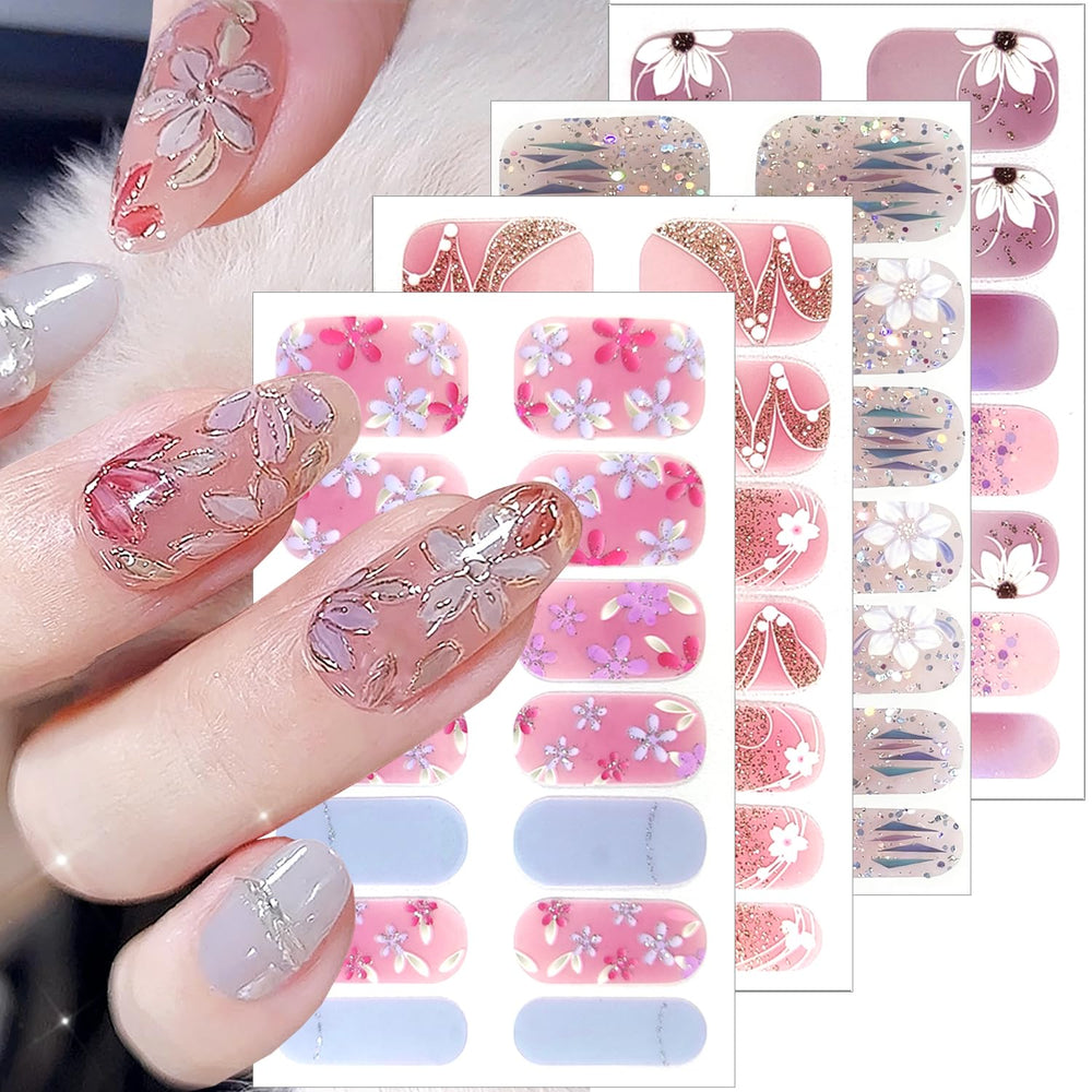 BUNLVDI front packaging showing six floral nail sticker sheets and benefits