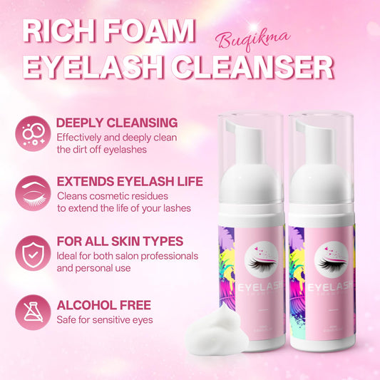 Buqikma foaming shampoo texture on hand, gentle foam showing effective cleansing