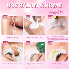 Buqikma lash brush beside rinse bottle enabling controlled gentle cleansing
