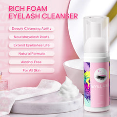 Buqikma lash shampoo bottle closeup showing gentle foam texture