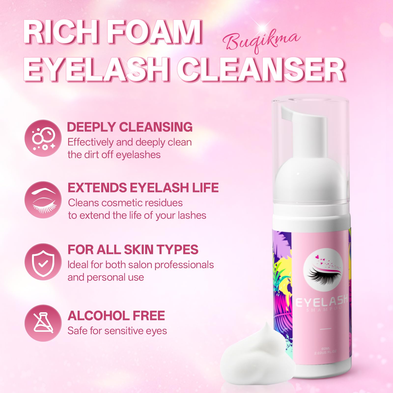 Buqikma close-up of 60ml lash shampoo foam lifting makeup