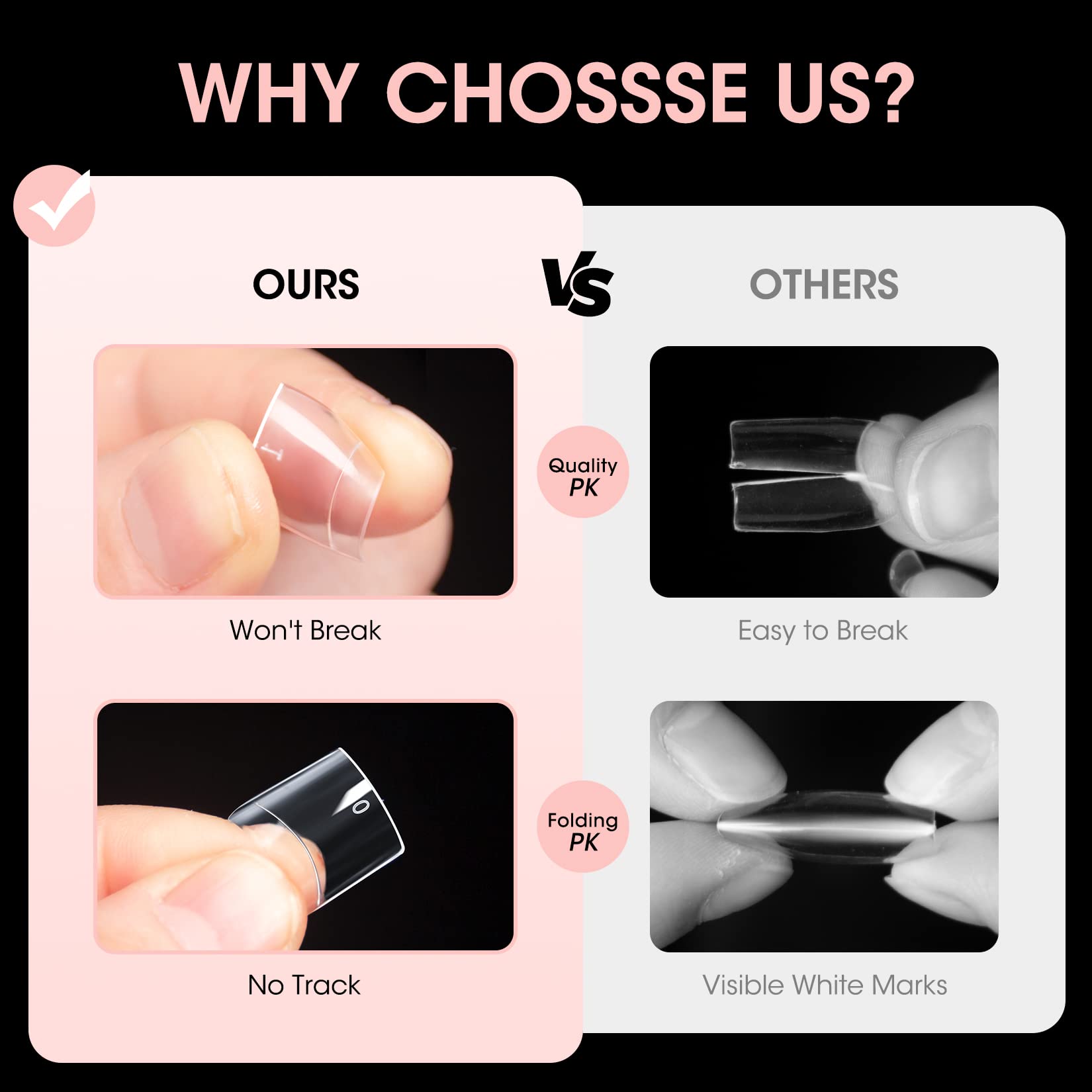Buqikma tips applied on a natural nail demonstrating natural fit and polish readiness