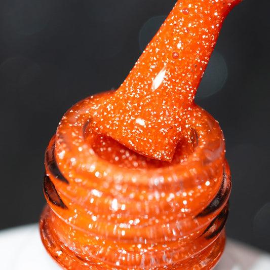 BURANO front bottle showing fall orange shade and glitter finish for vibrant nails