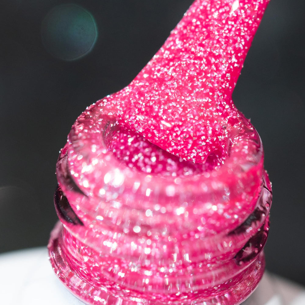 BURANO front bottle shot showing hot pink reflective gel and clear label benefit