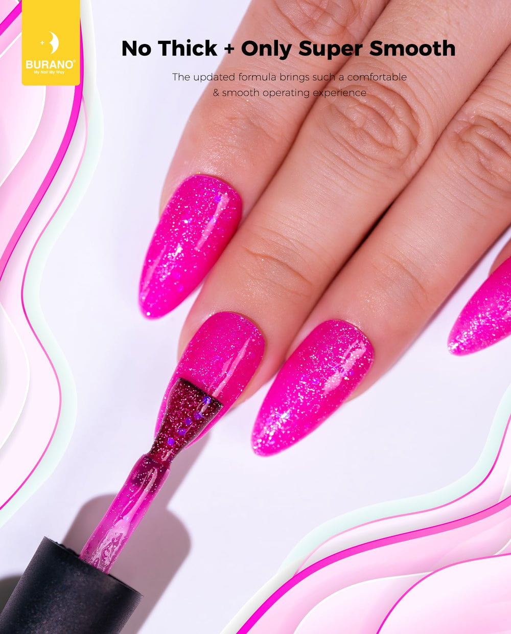BURANO brush stroke on nail tip demonstrating smooth application and coverage