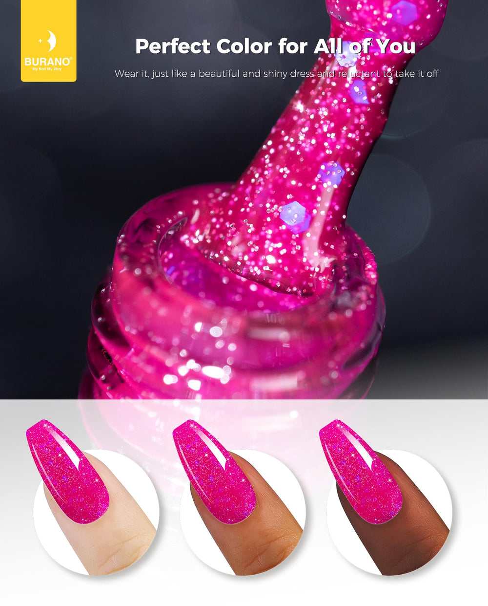 BURANO glitter gel close-up displaying dense holographic sparkle and depth