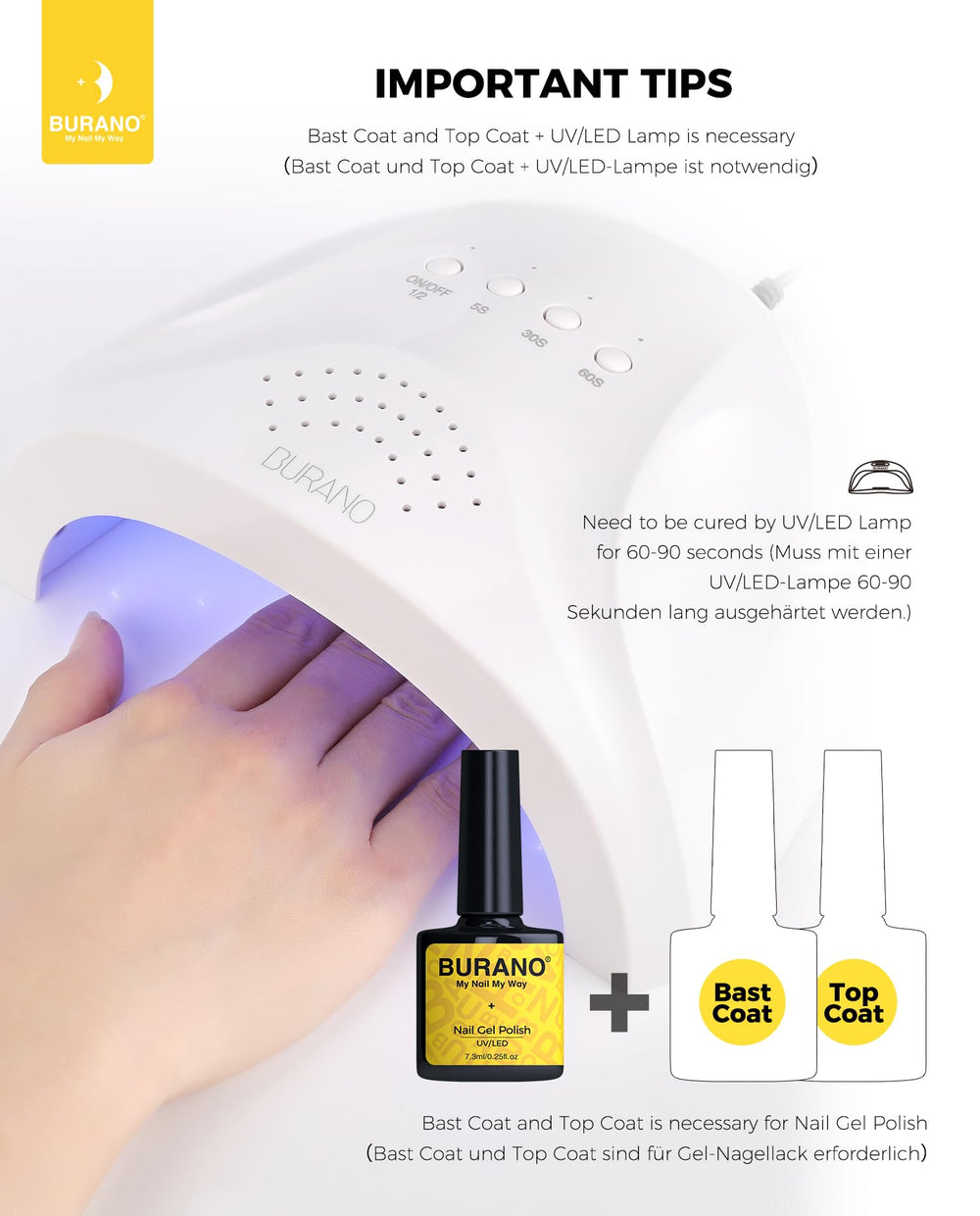 BURANO gel being cured in a salon lamp illustrating professional LED compatibility