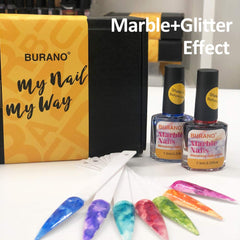 BURANO marble effect applied to a natural nail for polished look