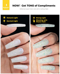 BURANO swatches on nail wheels illustrating color depth and reflective finish