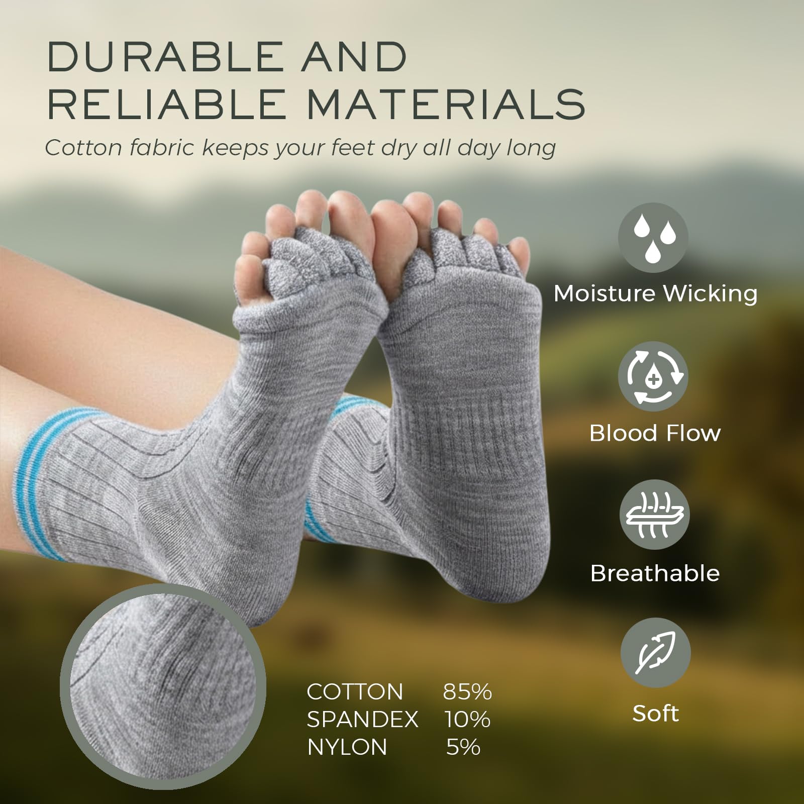 burning barefoot textured knit close-up showing breathable stretch and comfort