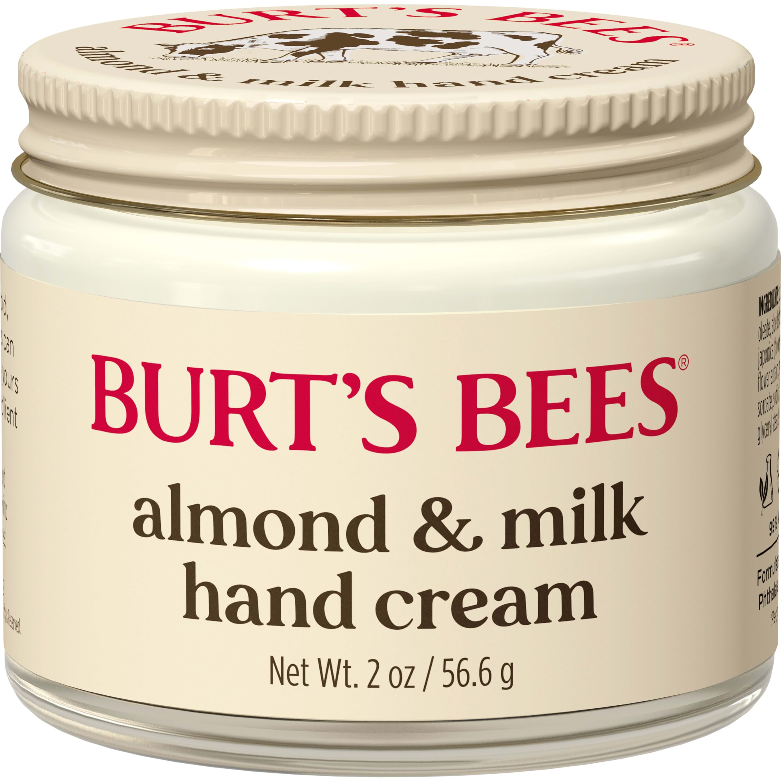 Burt's Bees front tube showing almond and milk hand cream for quick hydration
