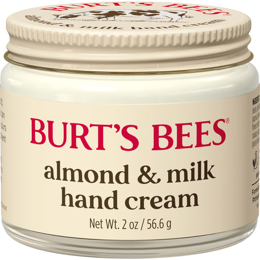 Burt's Bees front tube showing almond and milk hand cream for quick hydration