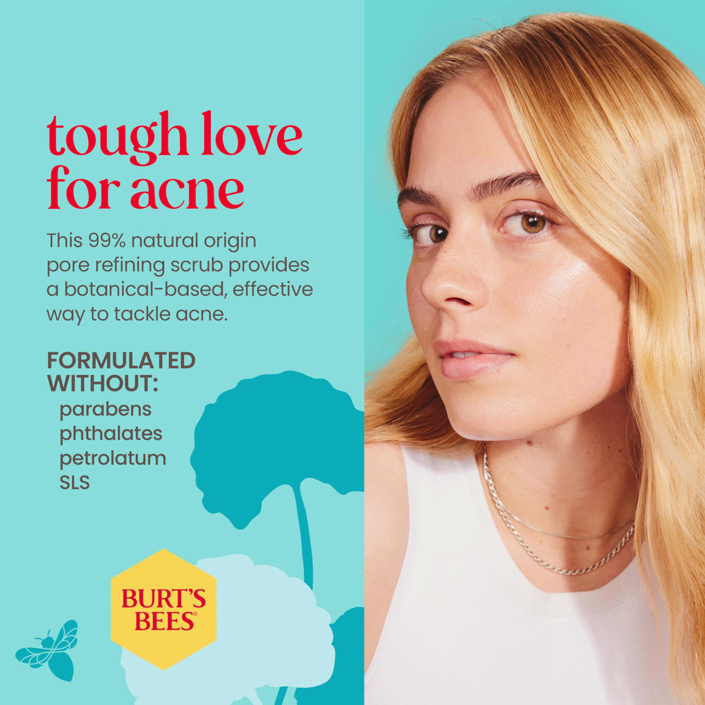 Model using Burt's Bees scrub to demonstrate gentle facial cleansing routine