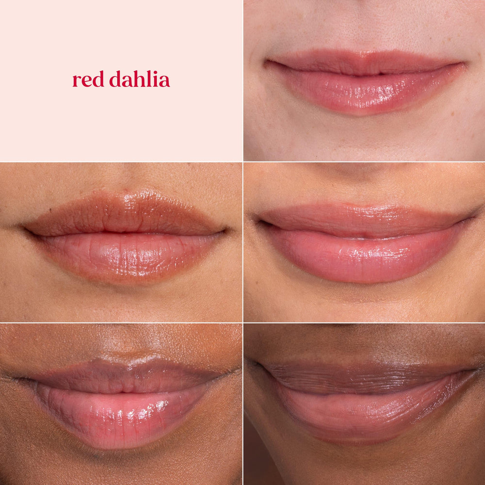 Burt's Bees applied on lips in natural light showing natural deep red tone