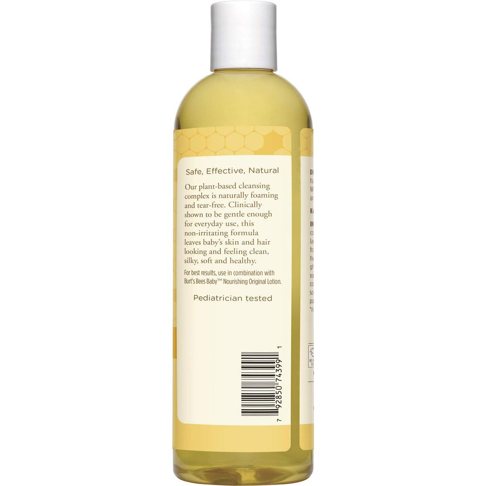 Burt's Bees bottle beside baby in bathtub illustrating safe use