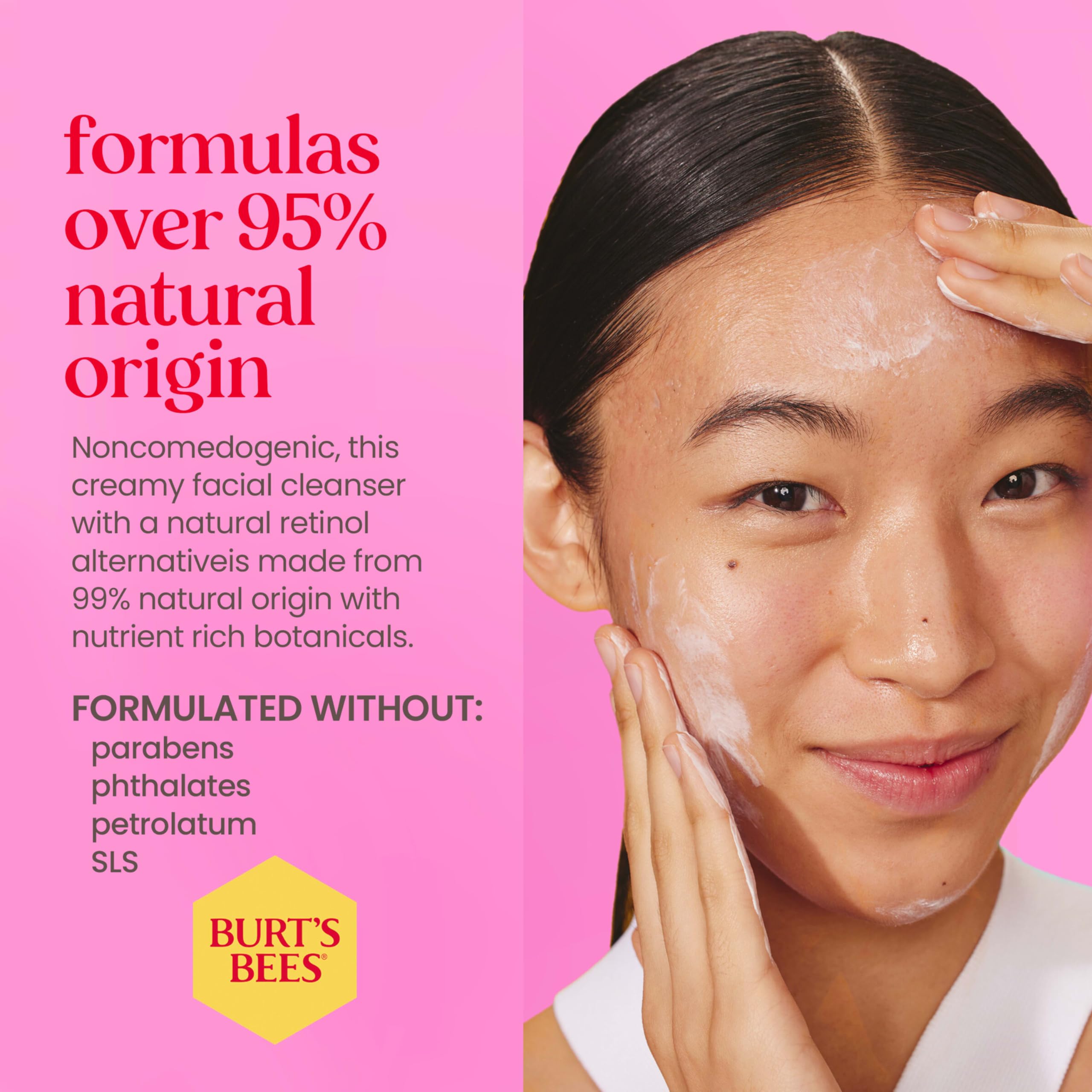 Back label and ingredients of Burt's Bees cleanser showing natural formula