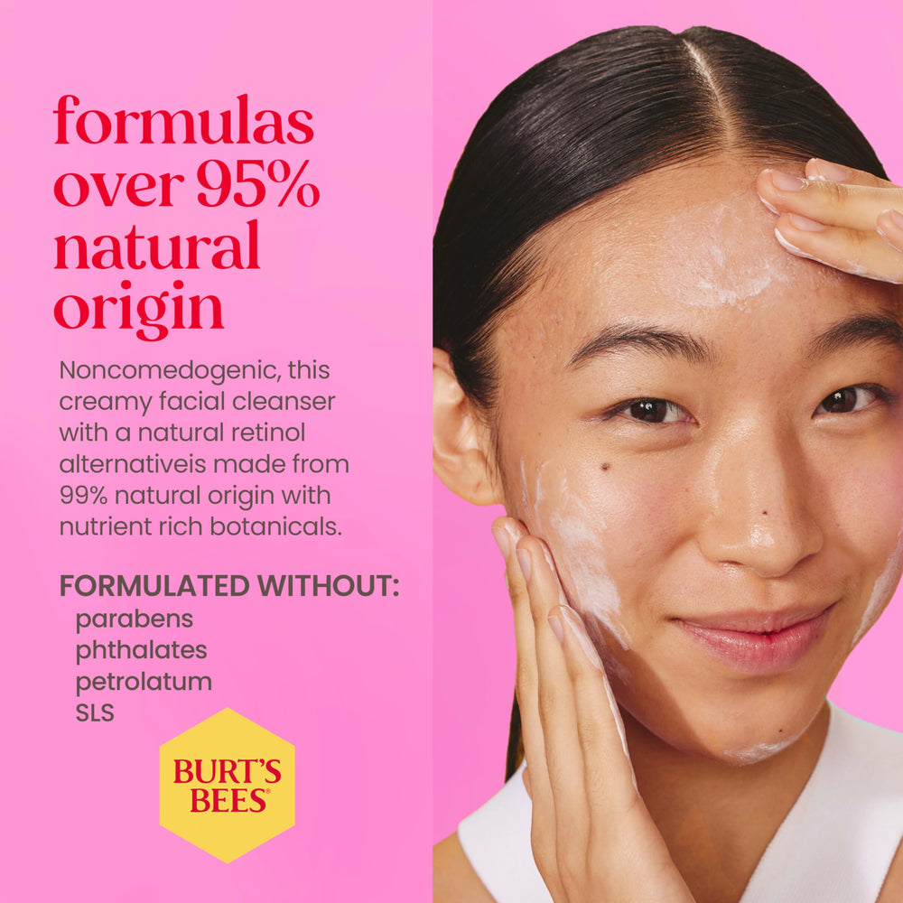 Back label and ingredients of Burt's Bees cleanser showing natural formula