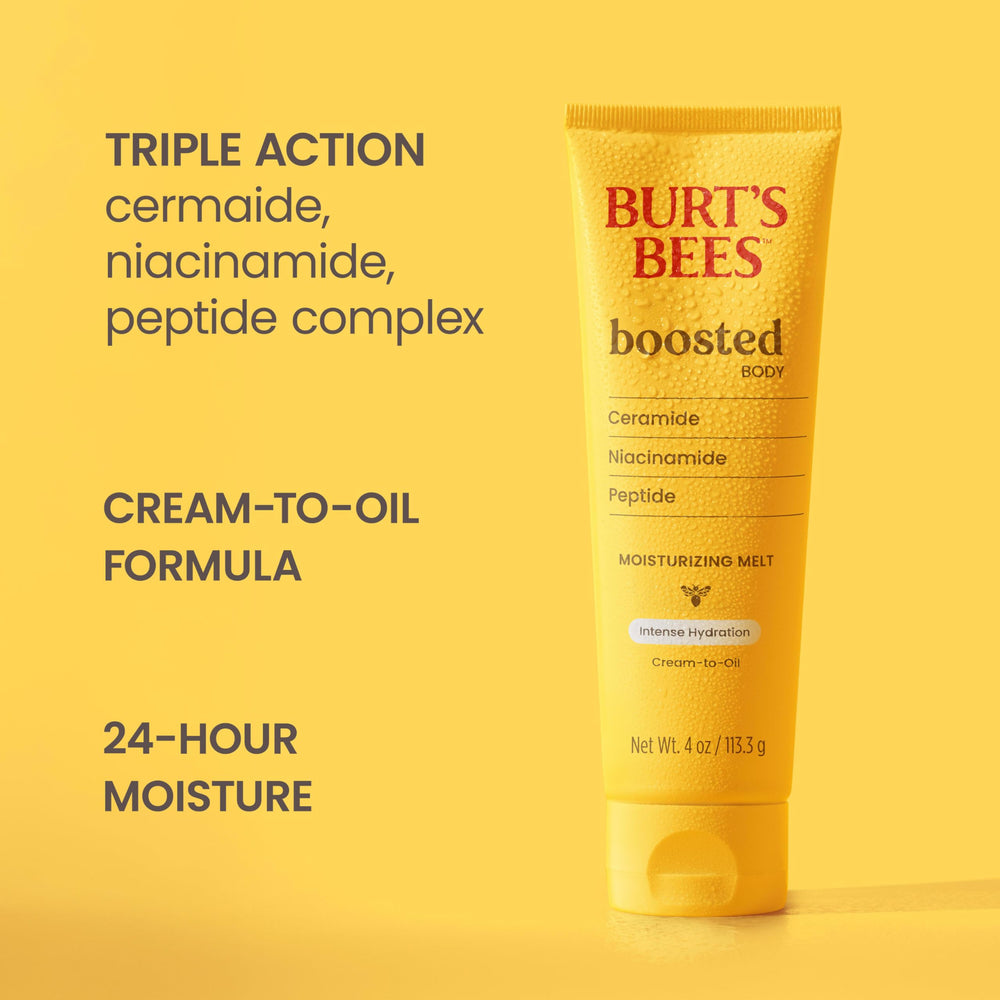 Burt's Bees back label close-up listing ingredients and usage benefits