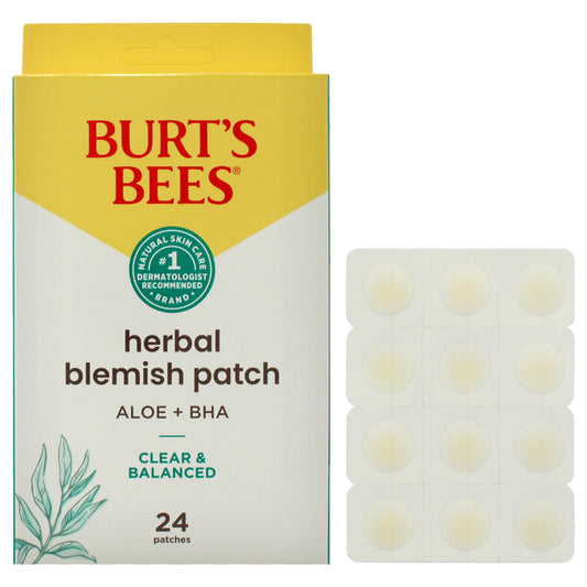 Burt's Bees front packaging showing product name and 24 patches — clear protection