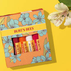 Burt's Bees cap and label close-up showing readable flavor names and convenience